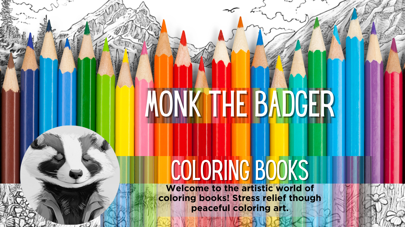 This is Monk the Badger coloring books. We're all about finding inner peace here. And we're really into supporting you if you're visually impaired. So reach out if you want to be able to color, too. If you can see a little bit, we might be able to help with coloring. Reach out on the contact page for information.